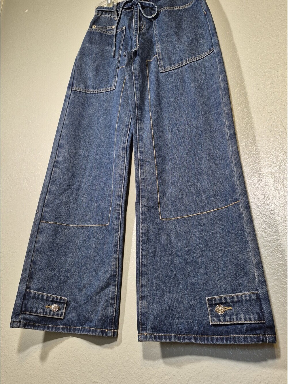 Edikted Wide Leg Skater Jeans Flared With Strap Snaps Y2k Women’s XS